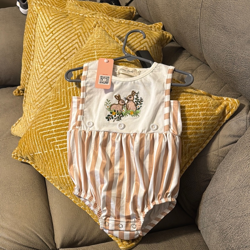 Adorable Striped Baby Romper - Cream and Tan
